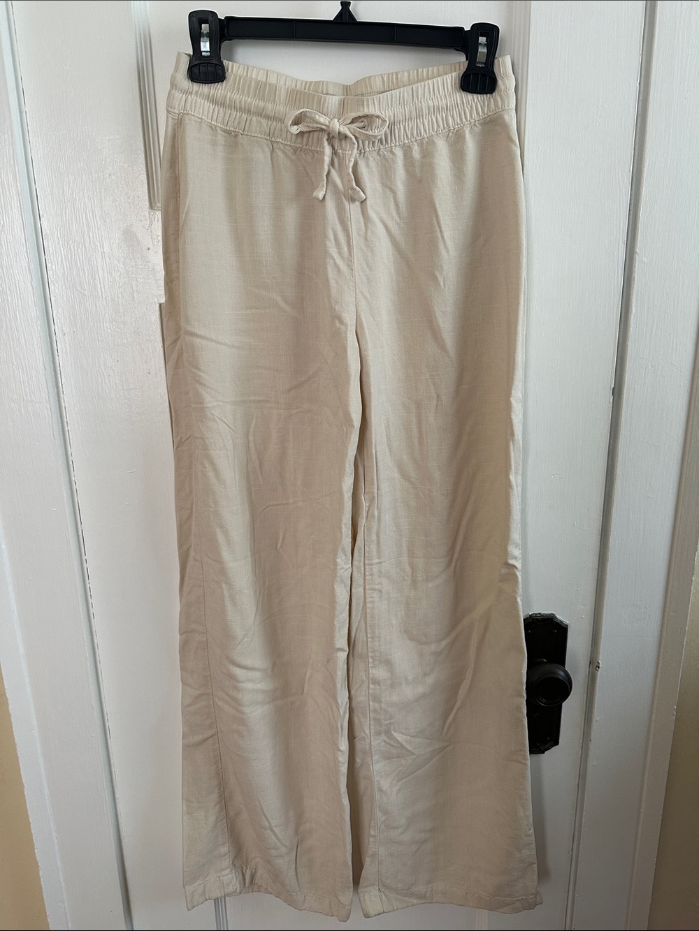 Ivory Drawstring Wide-Leg Pants